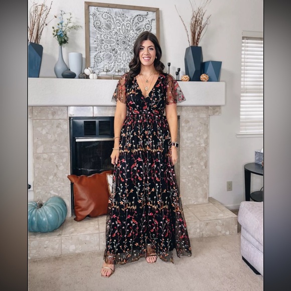 Baltic Born Dresses & Skirts - Baltic Born Floral Marsielle Black Dress With Pink, Orange, & Yellow Accents